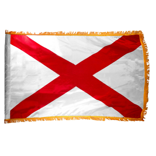 White Alabama state flag with two red diagonal stipes forming an 'X'