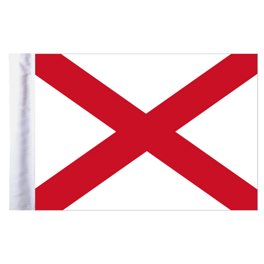 White Alabama state flag with two red diagonal stipes forming an 'X'