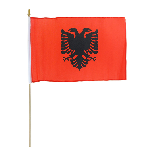 A red flag of Albania with a black double-headed eagle in the center
