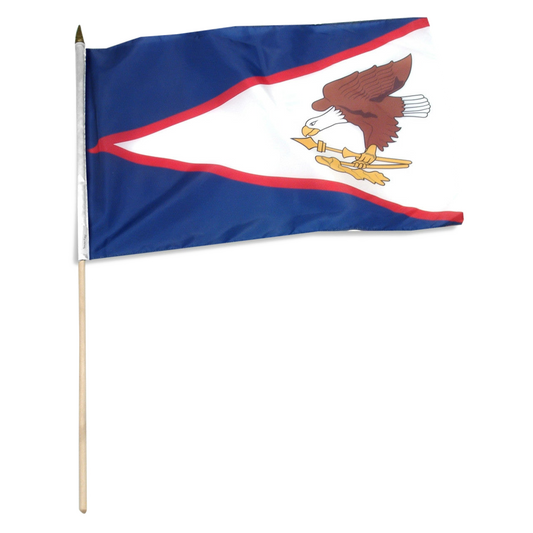 American Samoa stick flag with an eagle emblem on a white background