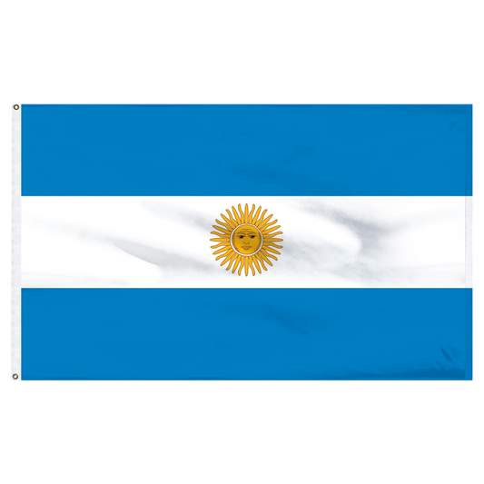 Flag of Argentina with a blue and white horizontal stripe and a yellow sun 