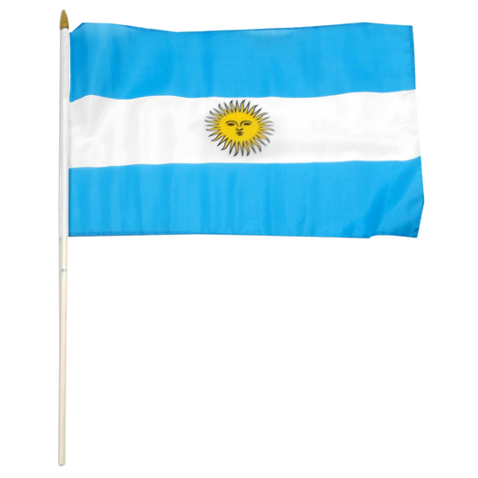Flag of Argentina with a blue and white horizontal stripe and a yellow sun 