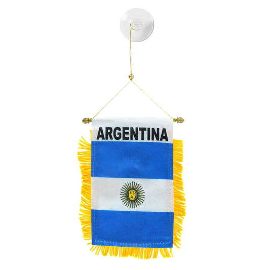Miniature flag of Argentina with yellow fringe on a white background