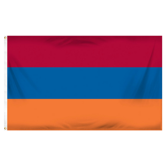 Armenia flag with three horizontal stripes of red, blue, and orange on a white background