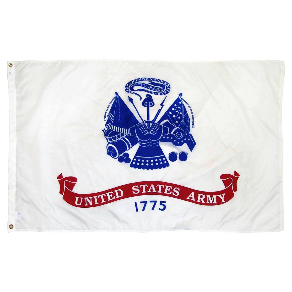 United States Army flag with blue emblem and red banner on white background