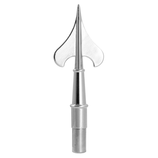Metallic flagpole arrowhead on a white background