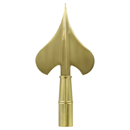 Gold-colored flagpole spearhead on a white background