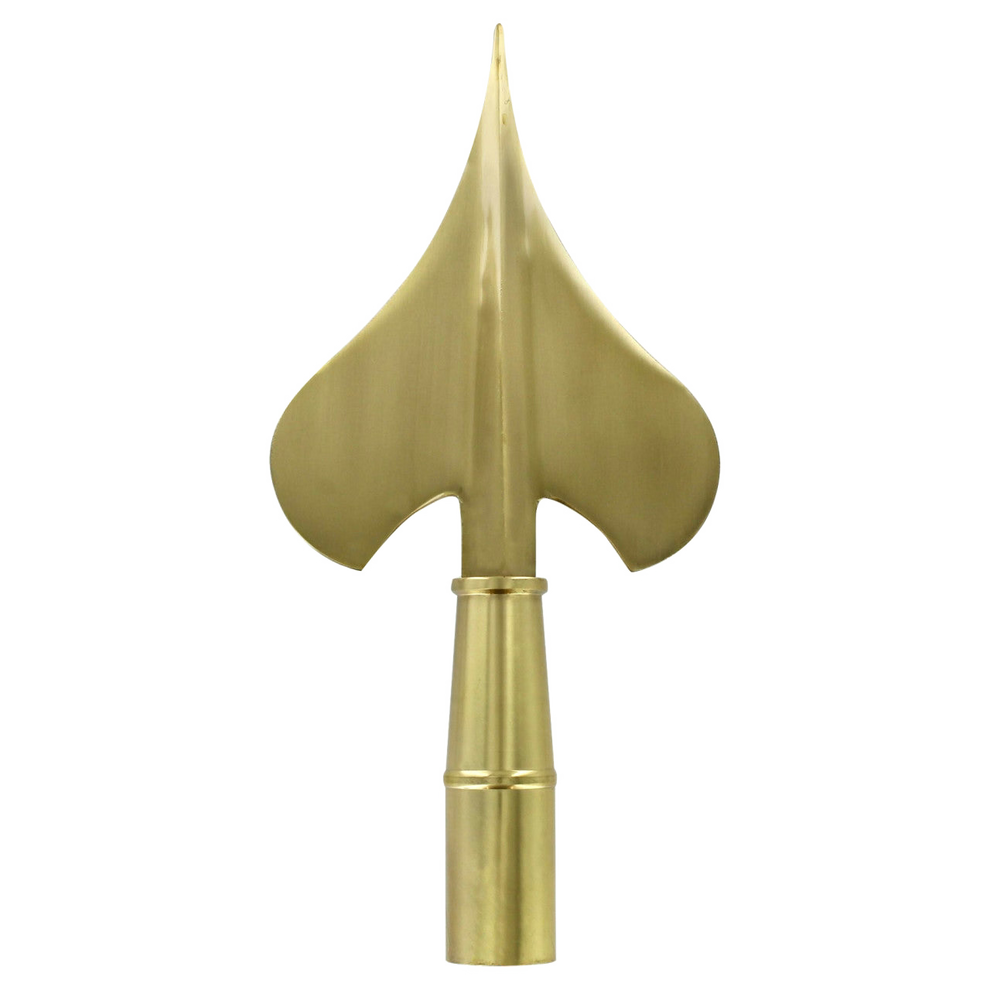 Gold-colored flagpole spearhead on a white background