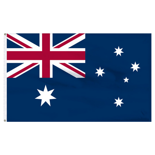 Blue flag of Australia with Union Jack in top left corner and white stars on a white background