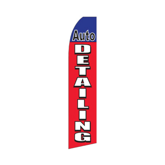 Swooper flag with 'Auto Detailing' text on a white background