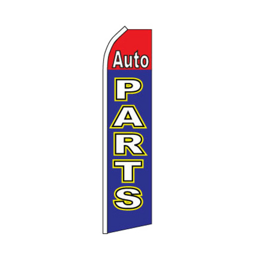 Swooper flag with 'Auto Parts' text on a white background