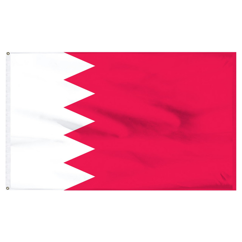 Flag of Bahrain with white intersecting red forming triangular shaped connecting points
