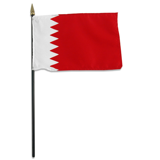 Flag of Bahrain with white intersecting red forming triangular shaped connecting points