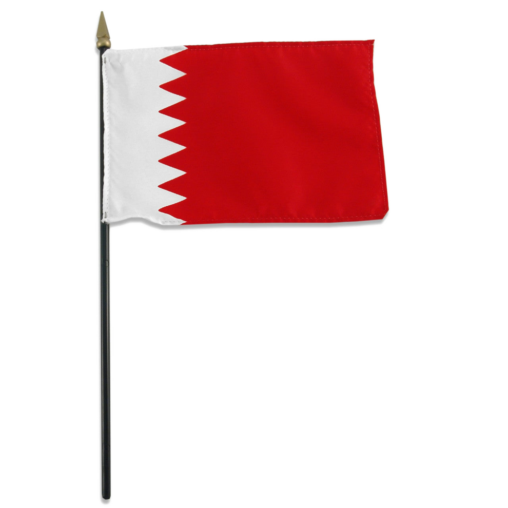 Flag of Bahrain with white intersecting red forming triangular shaped connecting points