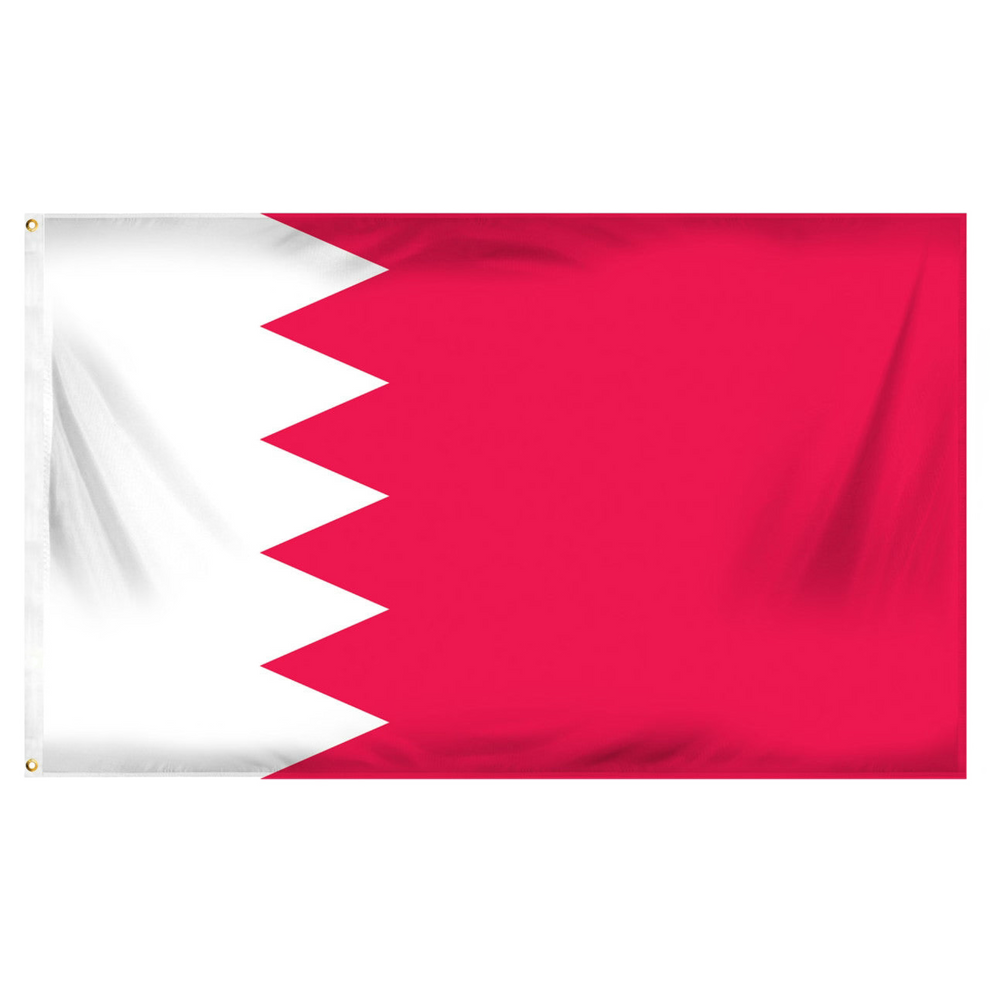 Flag of Bahrain with white intersecting red forming triangular shaped connecting points