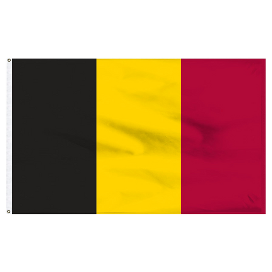 Belgium flag with three vertical blocks of black, yellow, and red