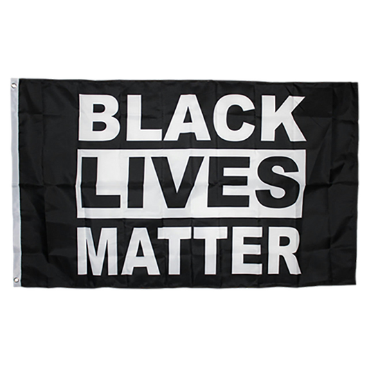 Black Lives Matter flag with white text on a black background