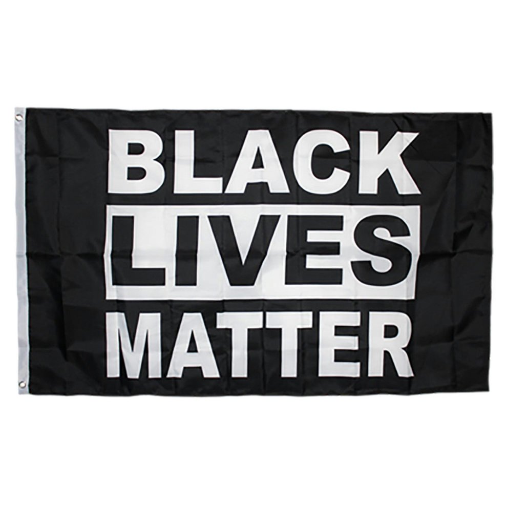 Black Lives Matter flag with white text on a black background