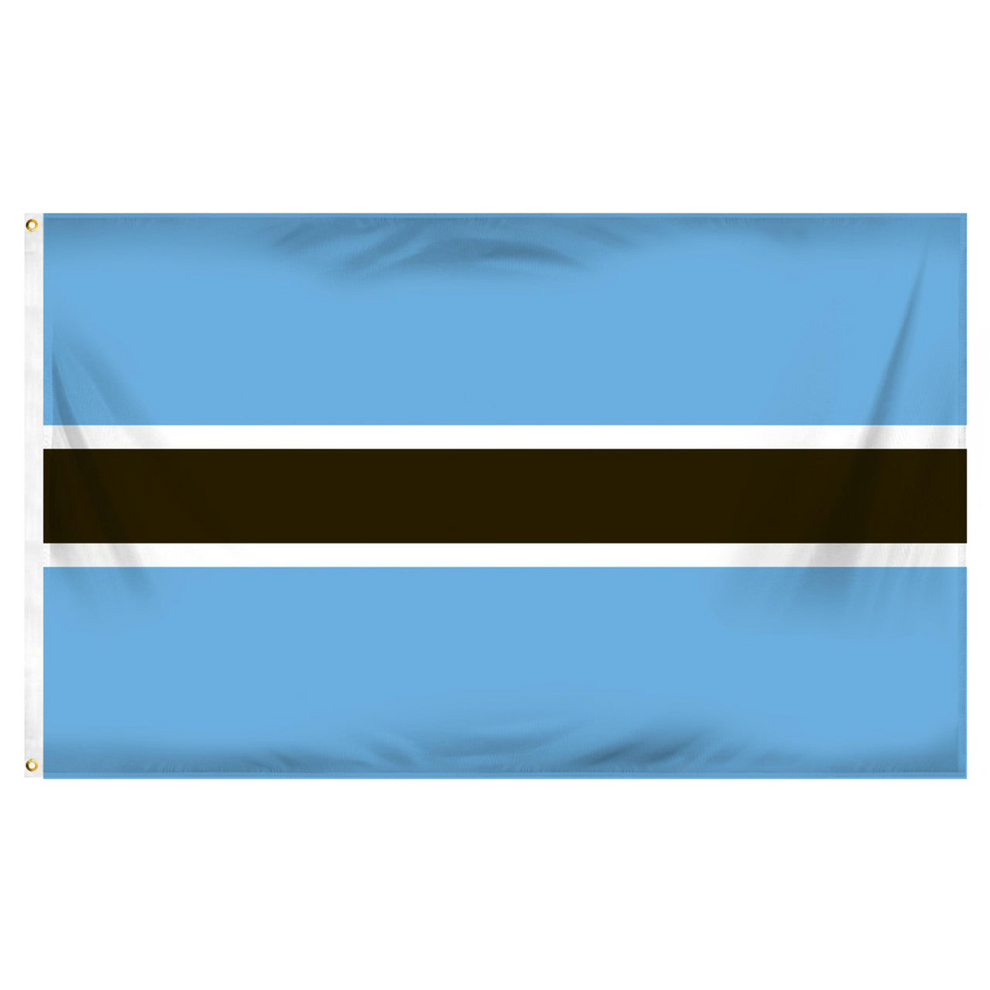 Botswana flag with two blue horizontal stripes and a black stripe in the center on a white background