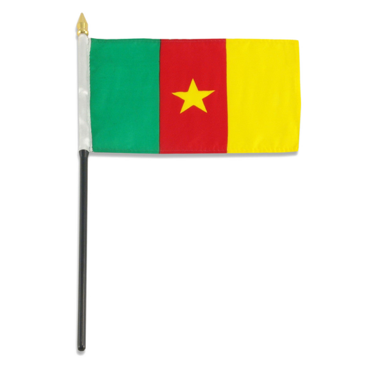 Flag of Cameroon with green, red, and yellow stripes and a yellow star on a white background