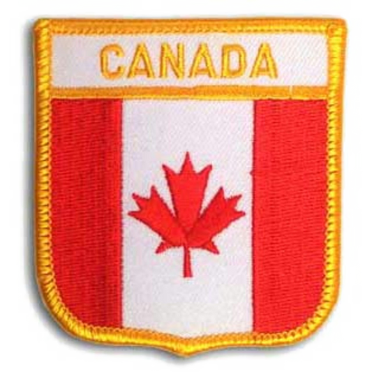 Canadian flag patch with red maple leaf on a white background