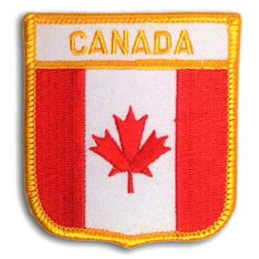 Canadian flag patch with red maple leaf on a white background
