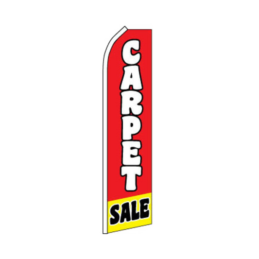 Red feather flag with 'Carpet Sale' text on a white background