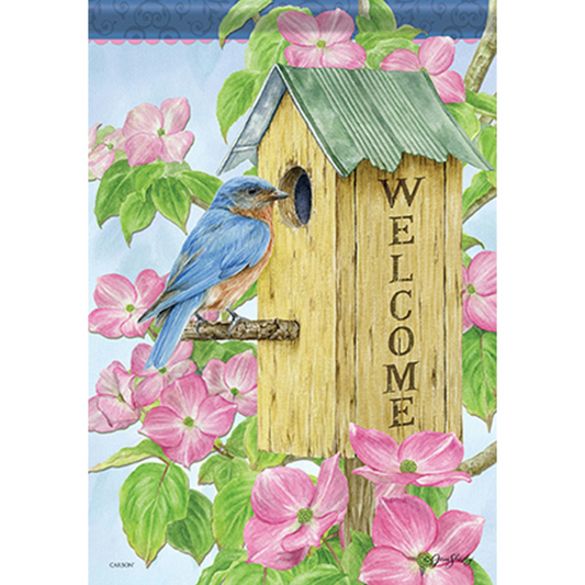 Carson Summer Garden Flag - Dogwood Birdhouse - 12.5in x 18in