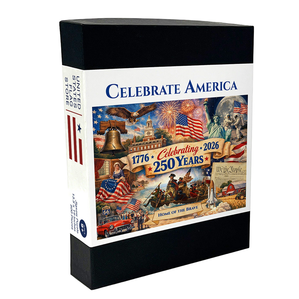 Product packaging celebrating America's 250th anniversary with patriotic graphics and text.