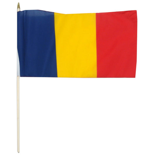 Chad national flag with blue, yellow, and red stripes on a white background