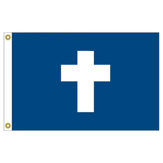 U.S. Yacht Club chaplain blue flag with a white cross on a white background
