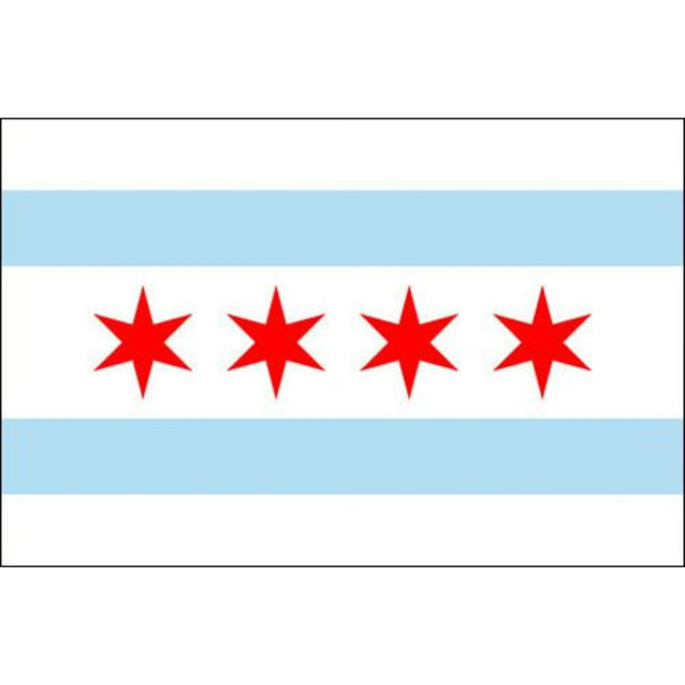 City of Chicago flag with four red stars on a blue and white background