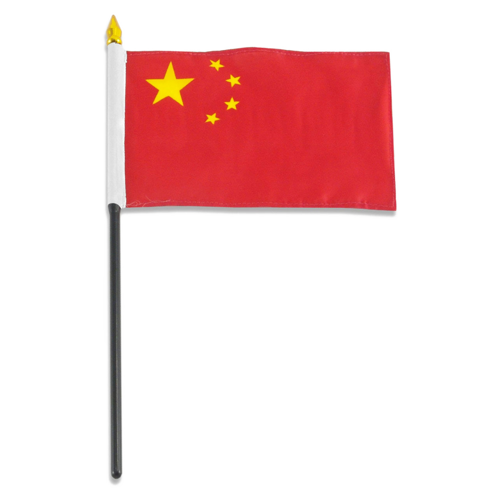 China flag with a red background and a single large yellow star in the corner with four smaller stars, displayed on a white background