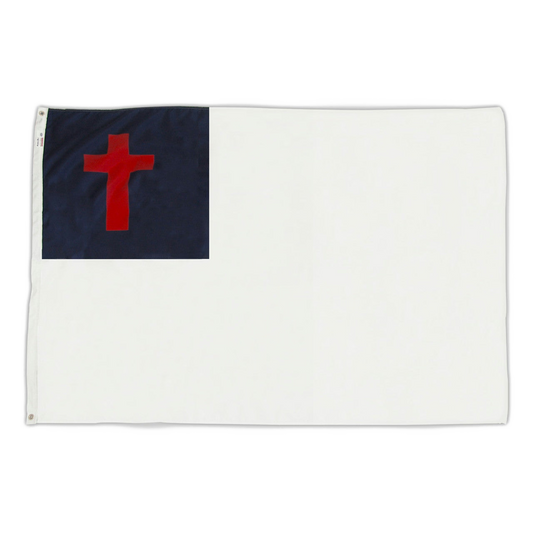 White Christian flag with a blue canton containing a red cross