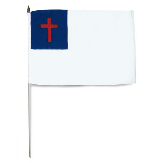 White Christian flag with a blue canton containing a red cross
