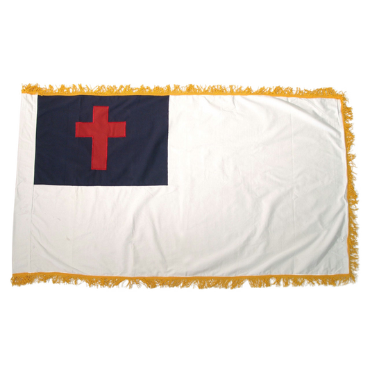 White Christian flag with blue canton and red cross