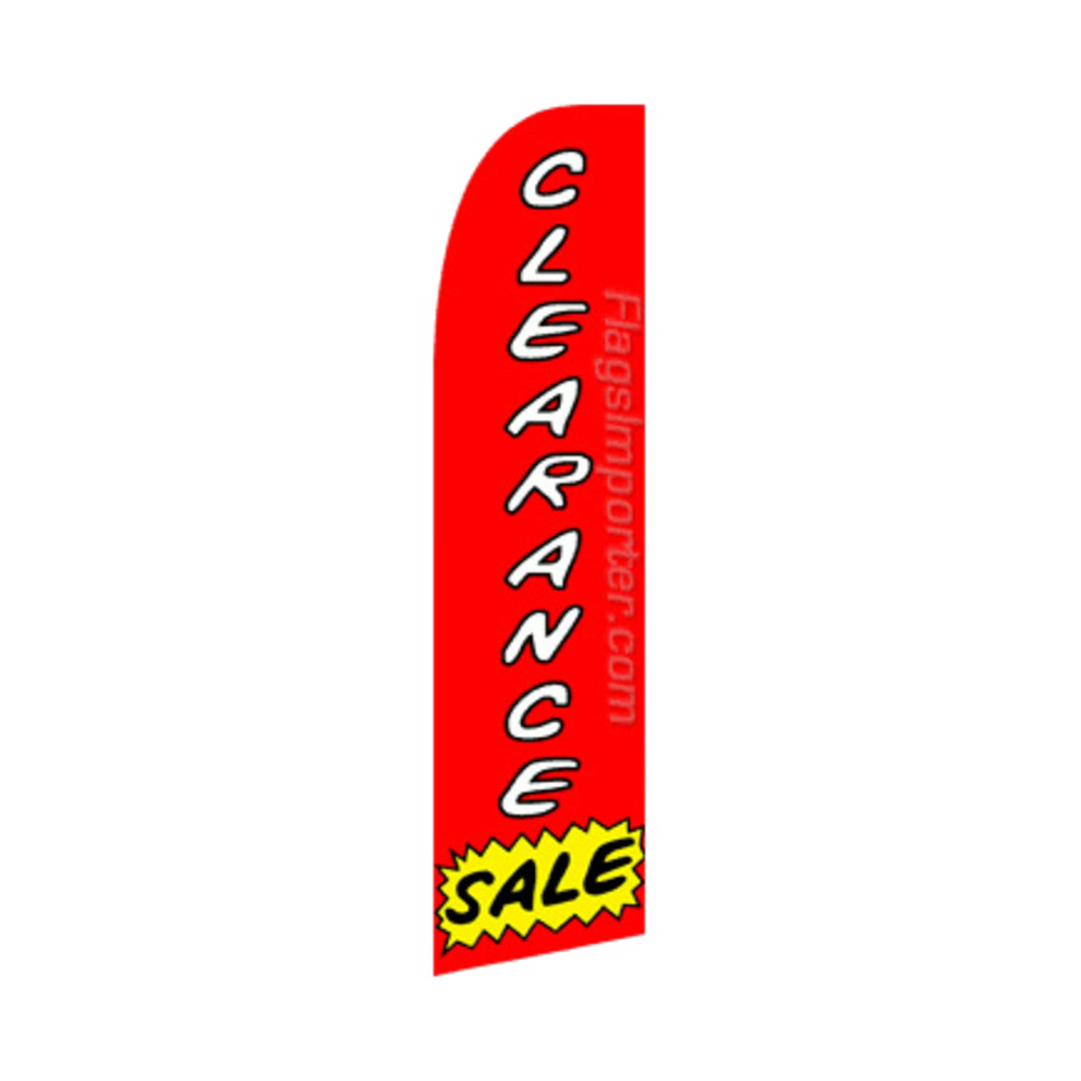 Red feather flag with 'Clearance Sale' text on a white background