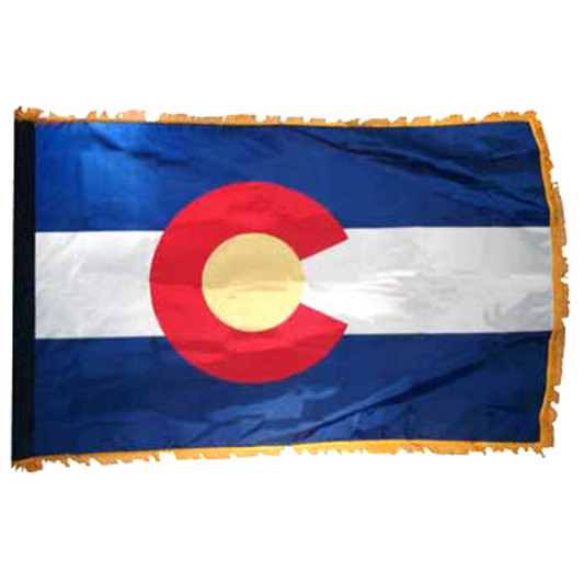 Colorado state flag with a red circle and yellow center on a blue and white background