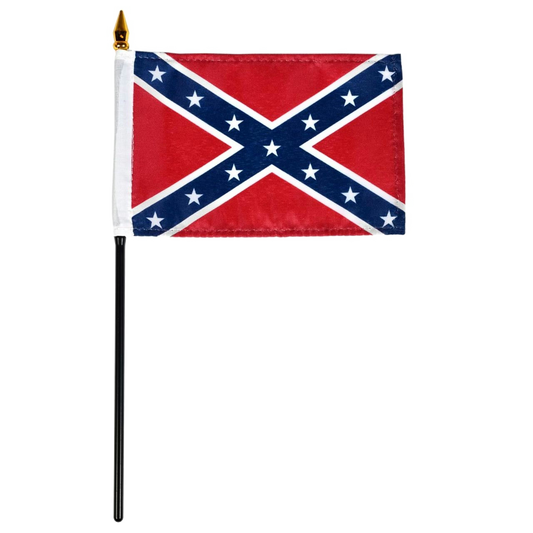 Small Confederate battle flag on a black stick.