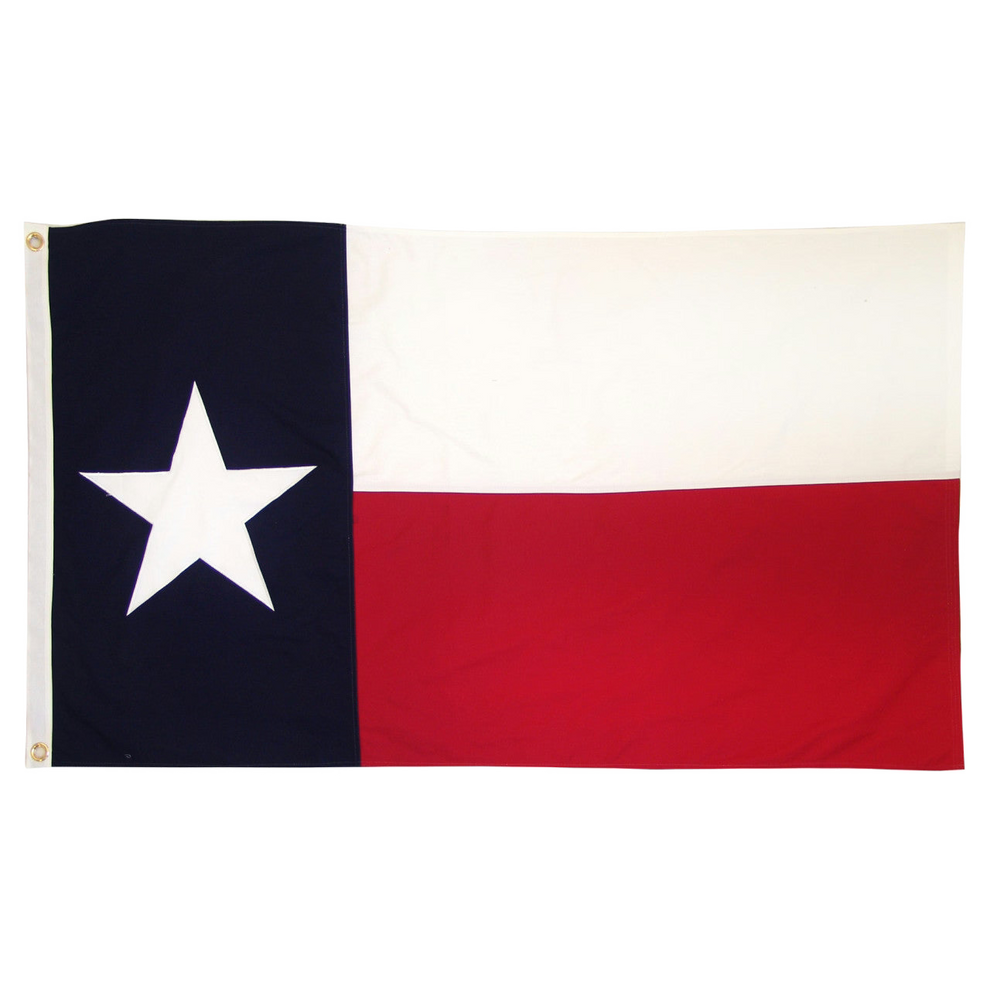 Texas flag with blue, white, and red colors on a white background