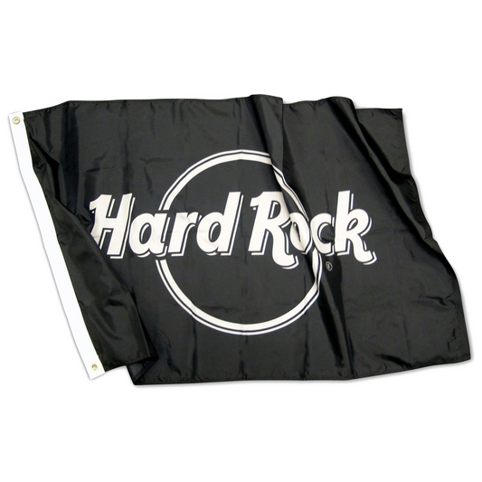 Black flag with 'Hard Rock' logo on a white background