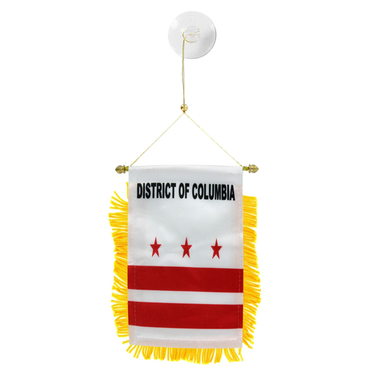 Small flag with 'District of Columbia' text and red and white design on a white background