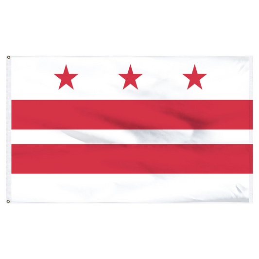Washington D.C. city flag with three red stars and two red horizontal stripes on a white background