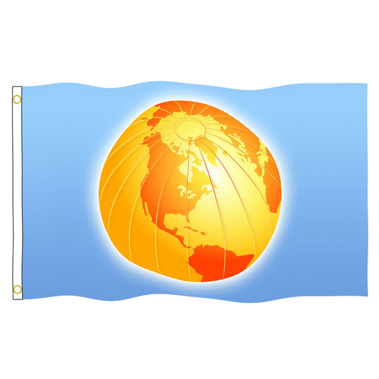 Custom flag with blue background and a gold globe