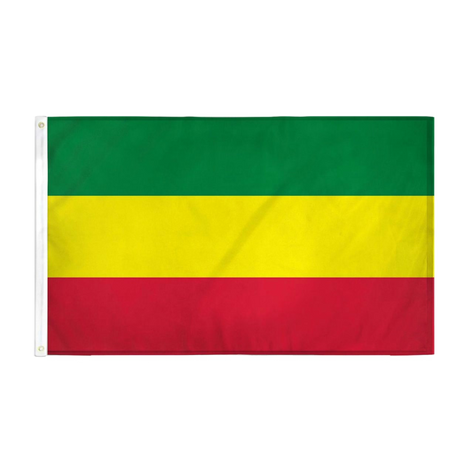 Flag with green, yellow, and red horizontal stripes on a white background