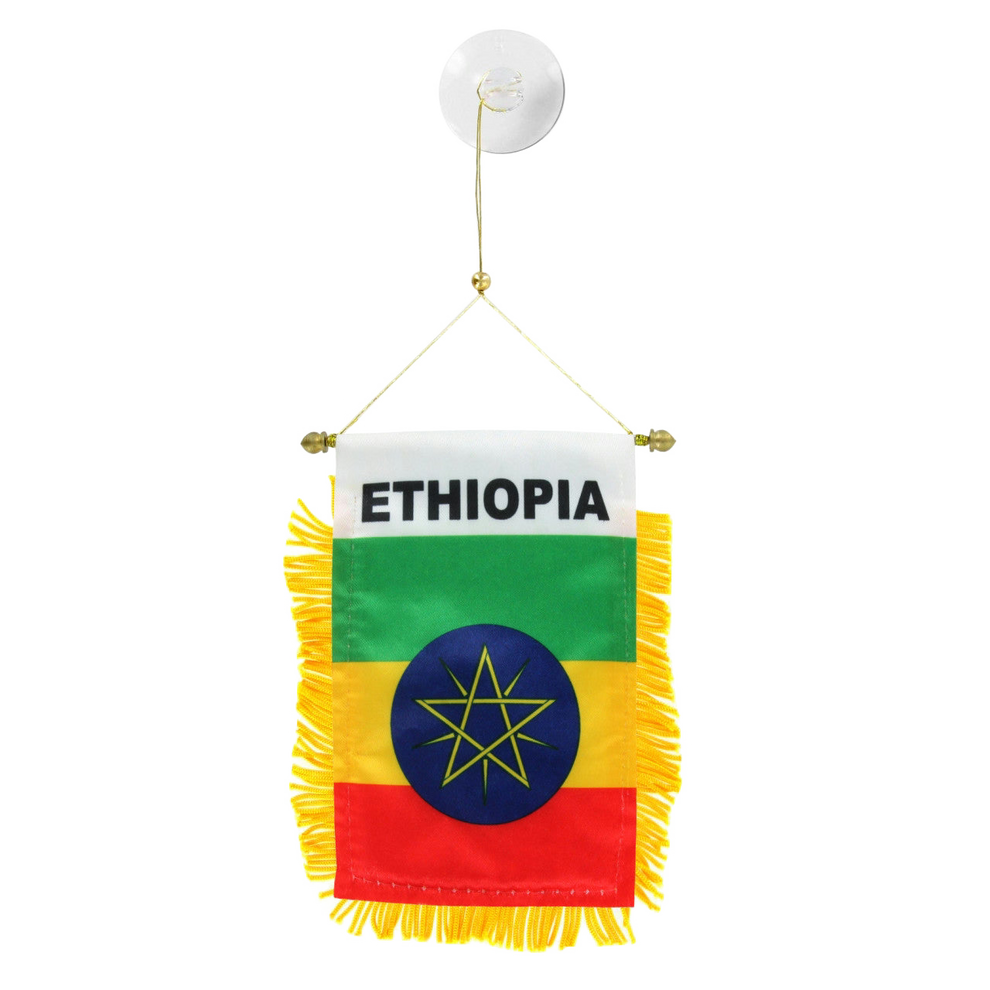 Ethiopian flag with fringes on a white background