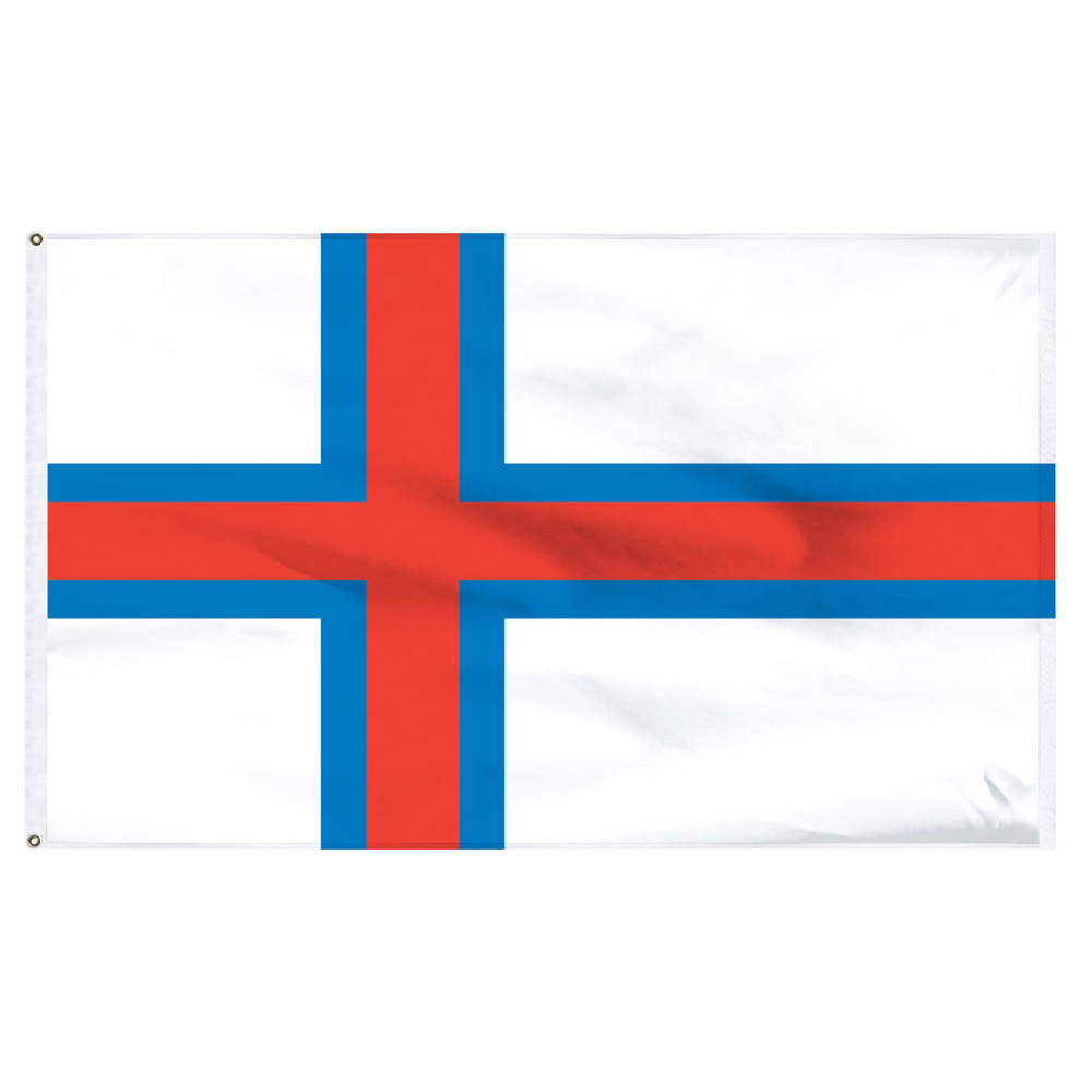 Faroe flag with red cross and blue stripes outlining the cross on a white background