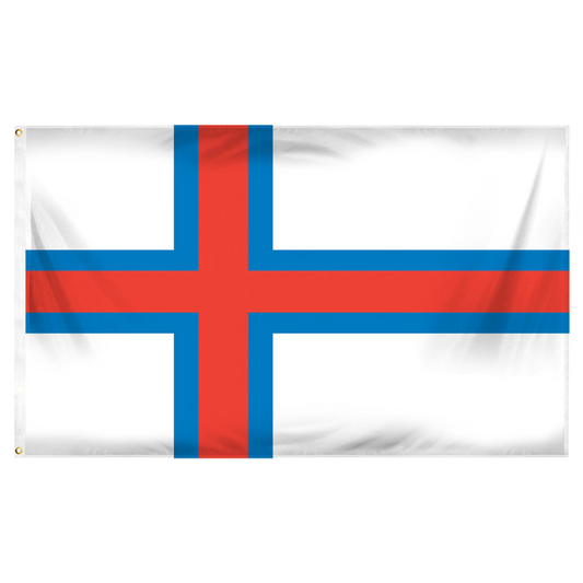 Faroe flag with red cross and blue stripes outlining the cross on a white background