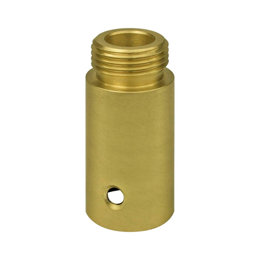 Brass cylindrical component with threaded end on a white background