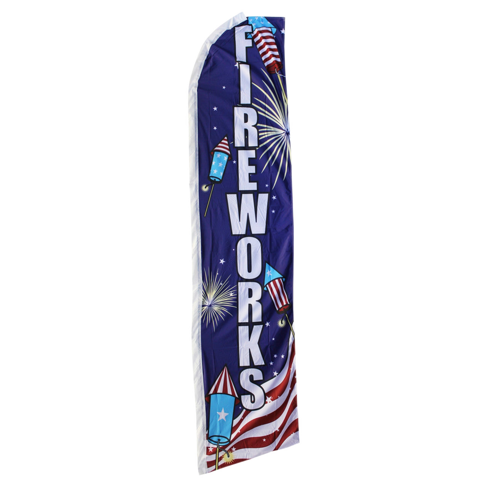 Fireworks-themed flag with American flag elements on a white background